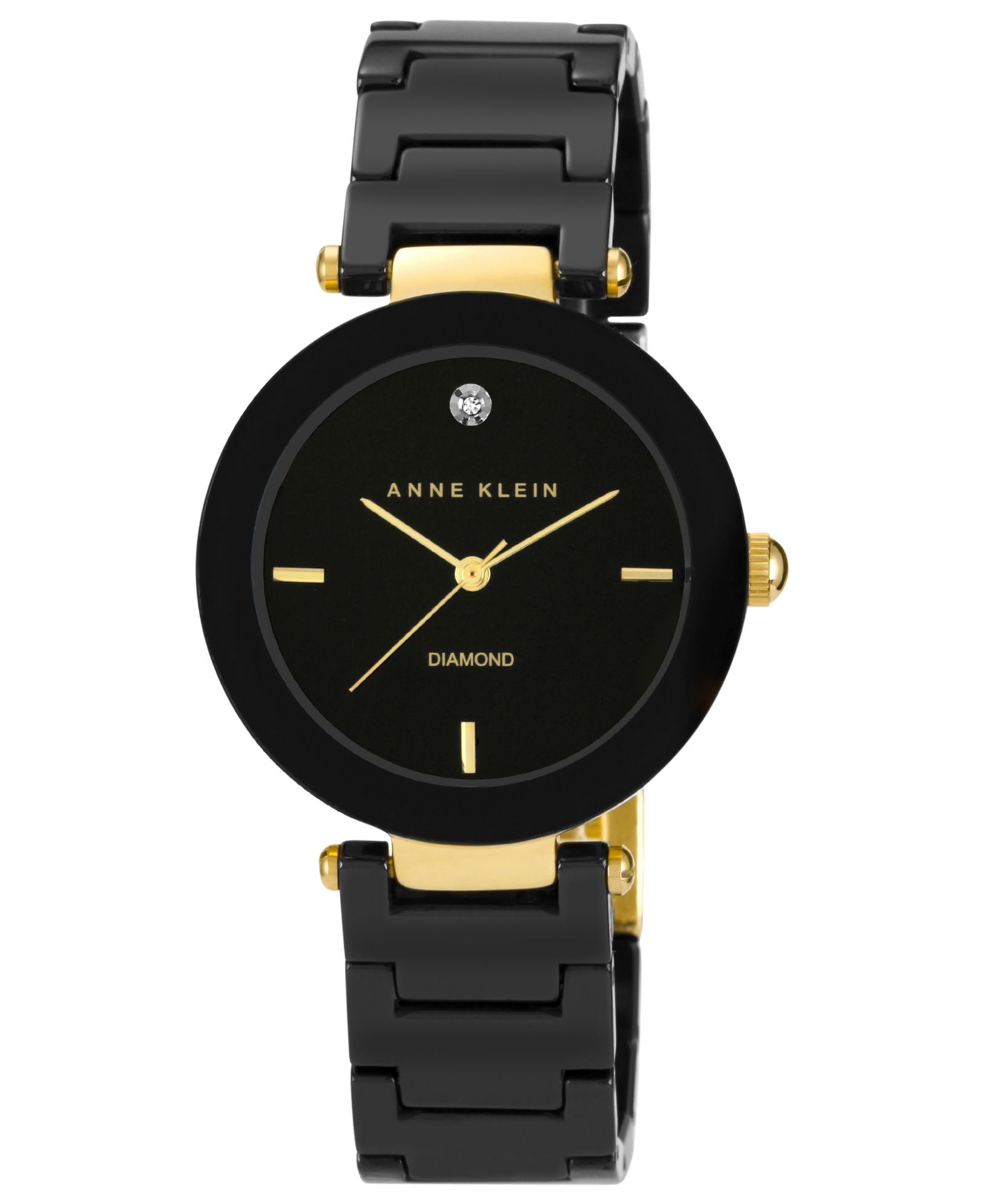Anne Klein Watch, Women's Diamond Accent Black Ceramic Bracelet 33mm AK-1018BKBK