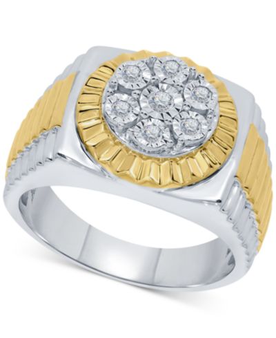 Мужское кольцо Macy's Diamond Two-Tone Cluster, Sterling Silver & 18k Gold-Plate, 1/5 ct. t.w.