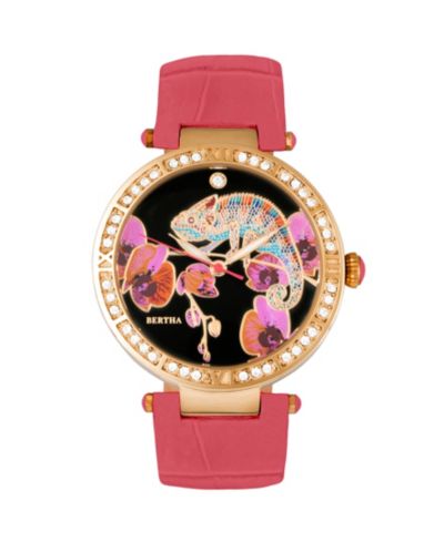 Bertha Quartz Camilla Collection кожаные часы, коралловый цвет, 38Mm