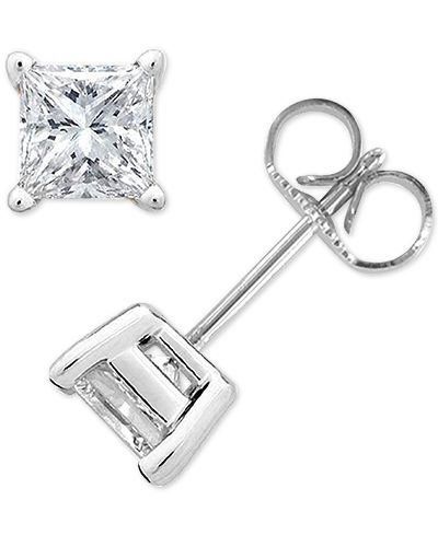 Серьги-гвозди с бриллиантами огранки princess в 10k белом золоте (1/10 ct. t.w.)