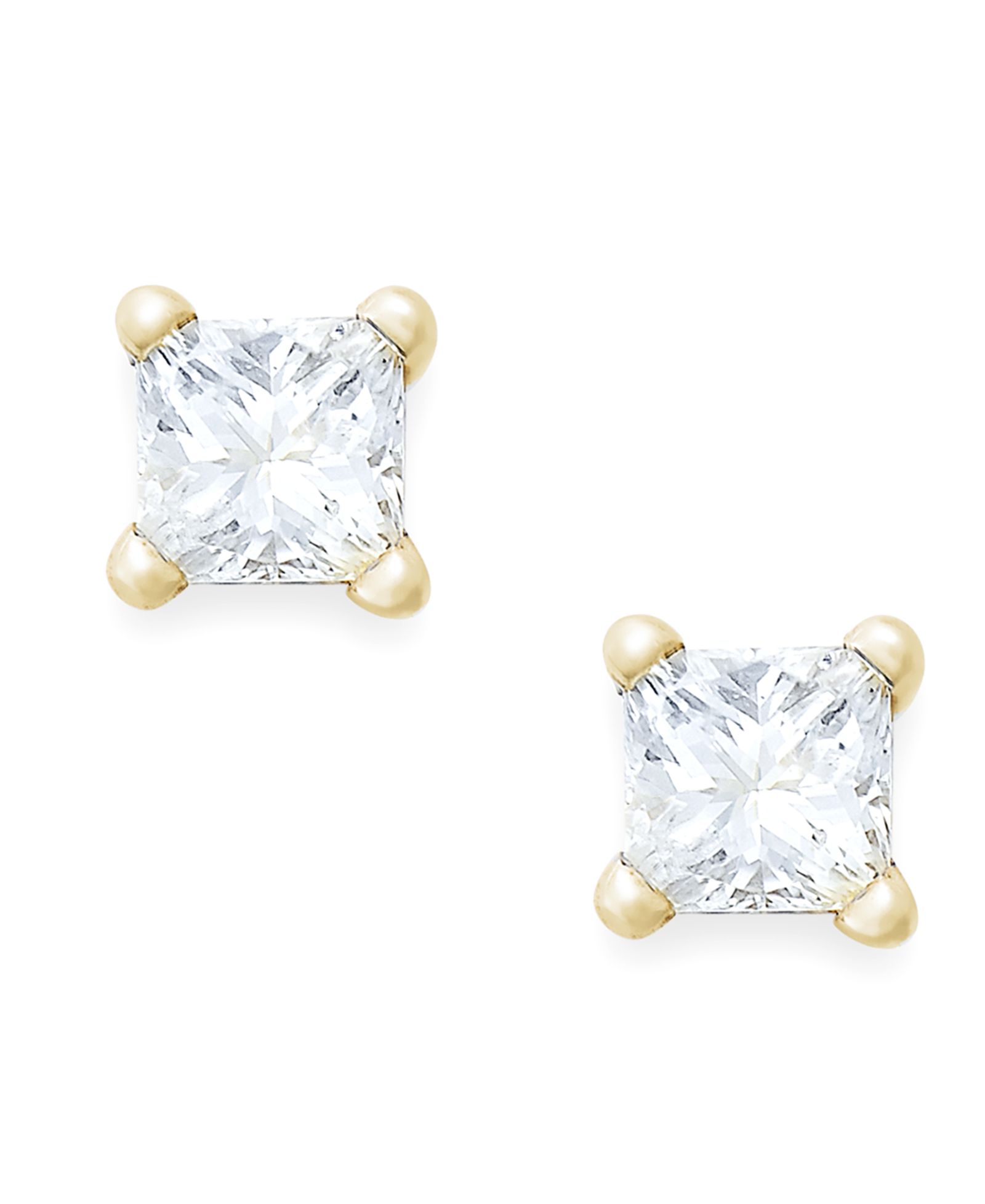Серьги-гвоздики с бриллиантами Princess-Cut в золоте 10k (1/10 ct. t.w.)