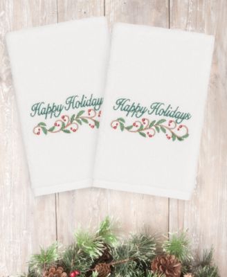 Linum Home Christmas Happy Holidays 100% Turkish Cotton 2-Pc. Hand Towel Set
