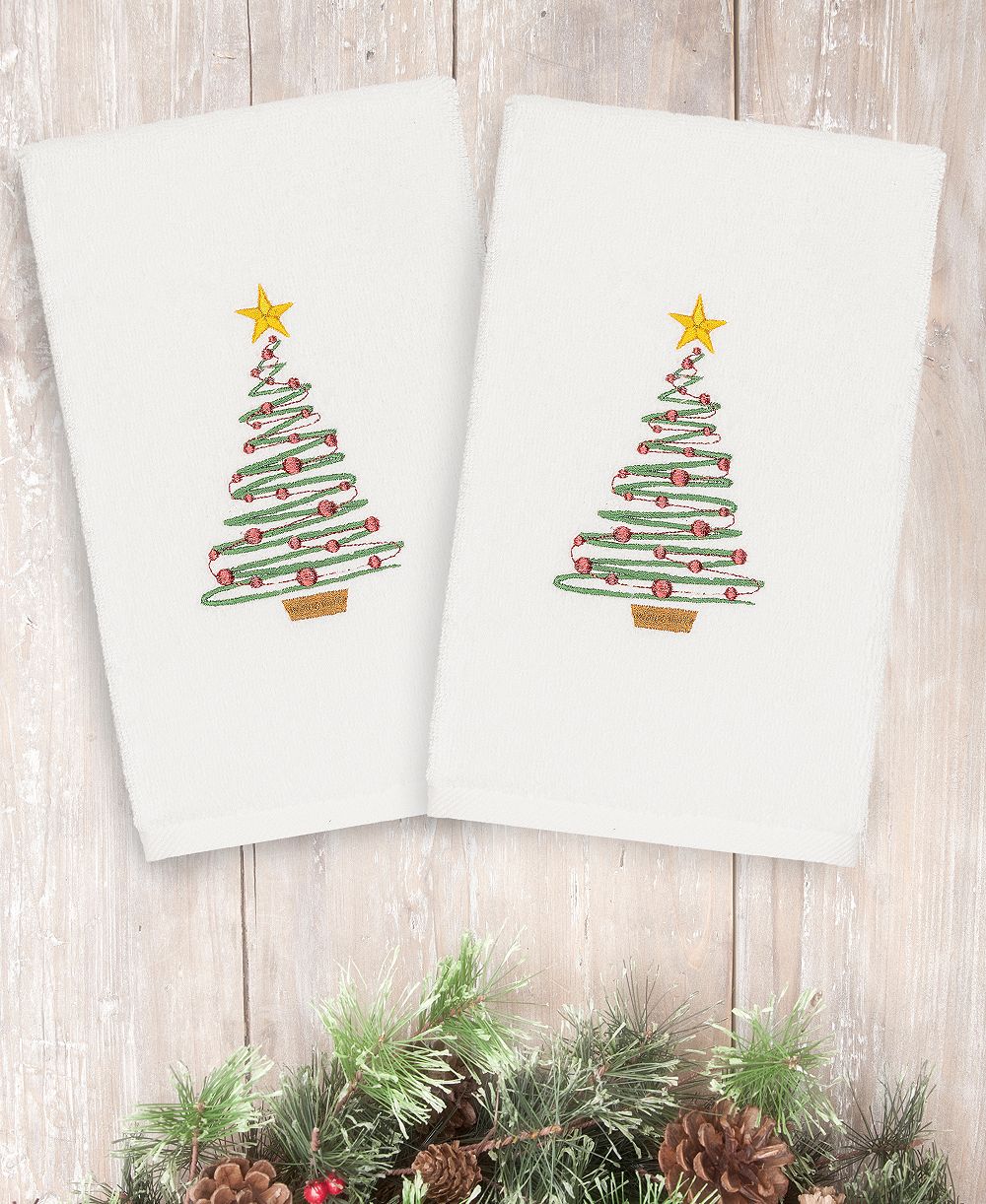 Набор полотенец для рук Linum Home Christmas Tree 100% Turkish Cotton 2-Pc.