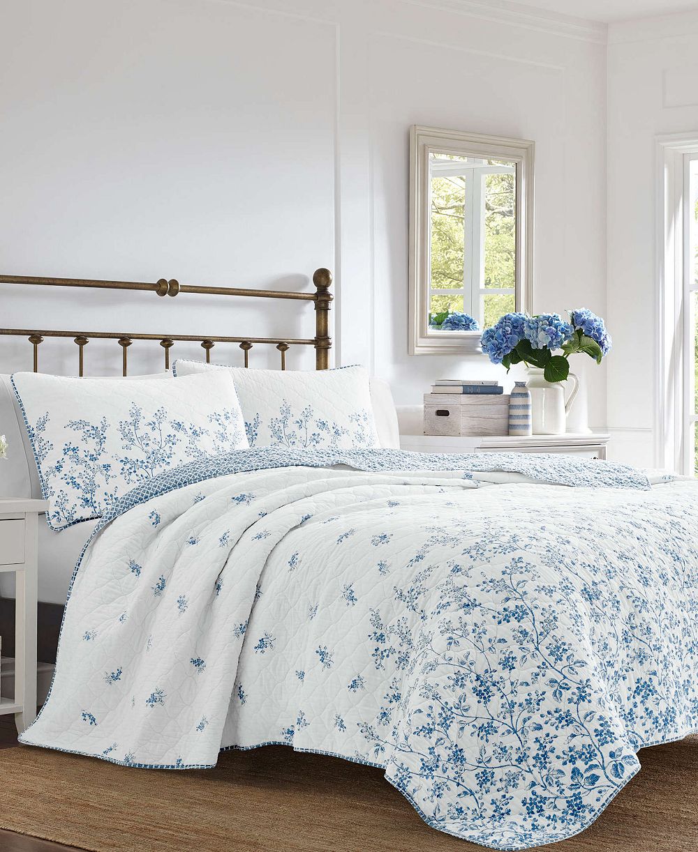 Laura Ashley Flora Cotton Reversible 2 Piece Quilt Set, Twin