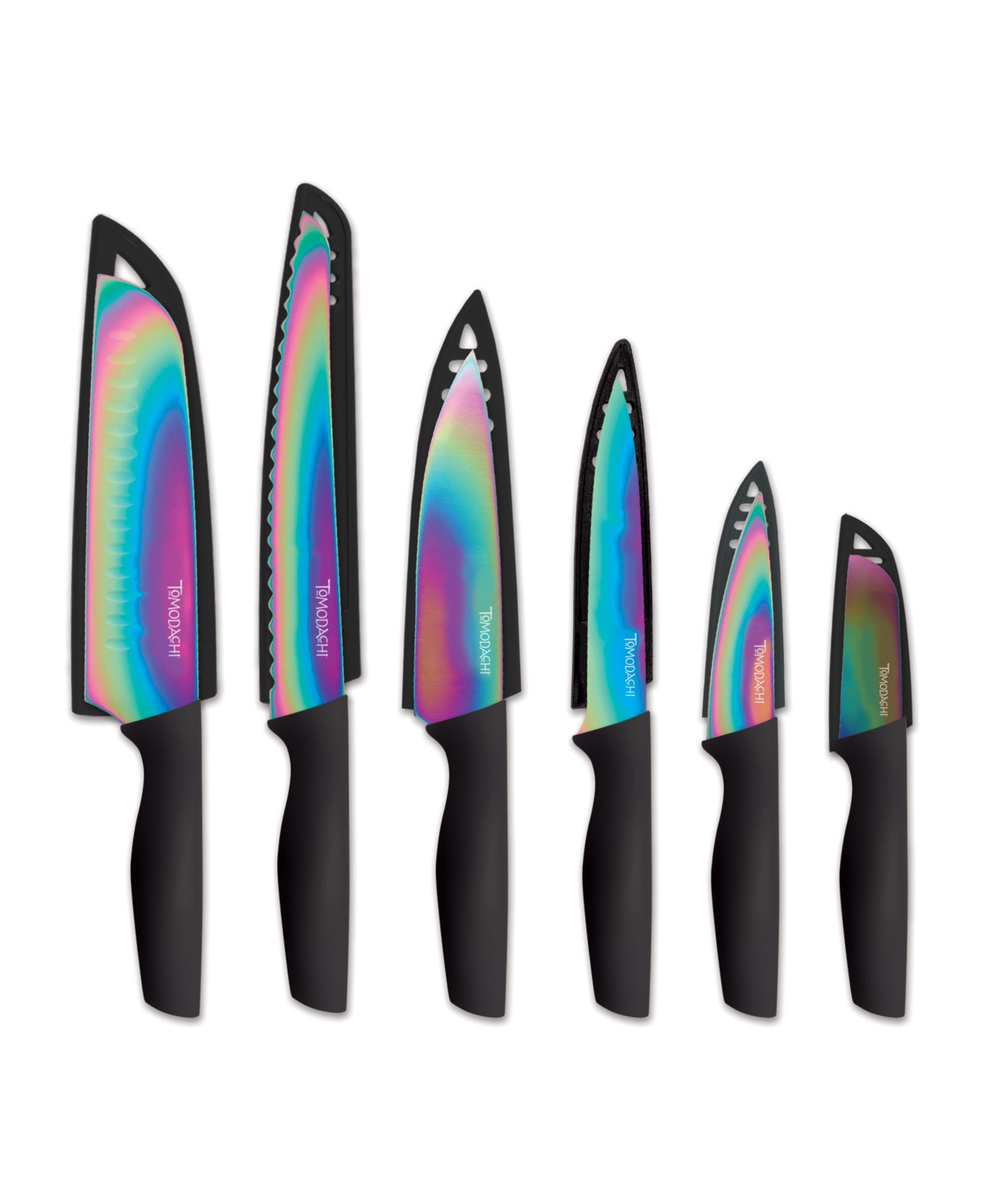 Tomodachi™ Rainbow Black 12-Pc. Knife Set with Matching Blade Guards, Titanium