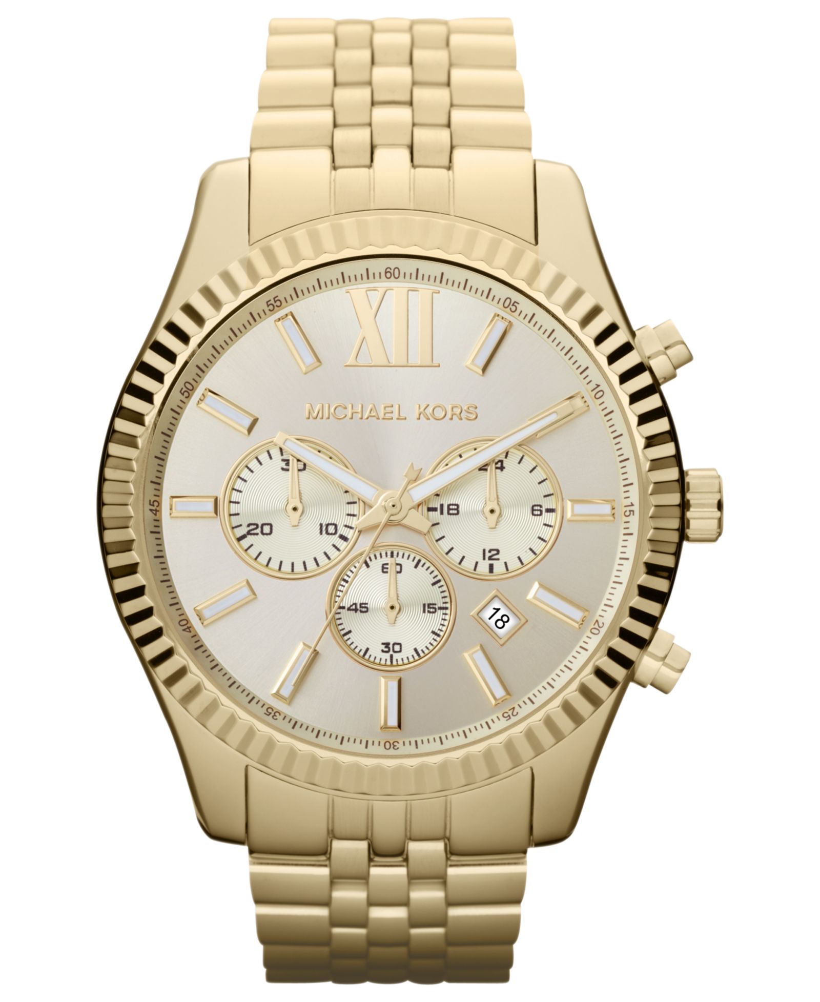 Michael Kors Men's Chronograph Lexington Gold-Tone Stainless Steel Bracelet Watch 45mm MK8281