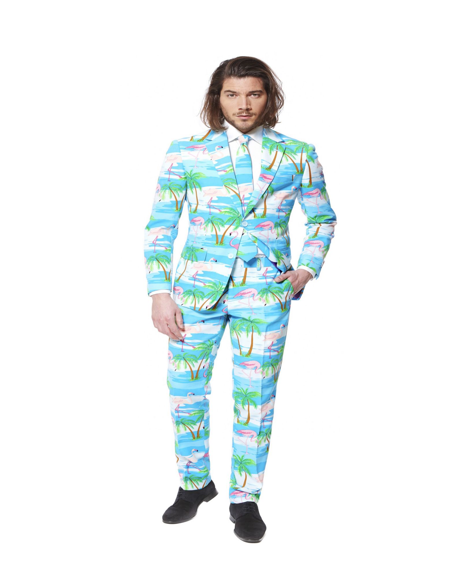 OppoSuits Men's Flamingo Print Costume - Slim Fit - Includes Matching Blazer Jacket - Pants & Tie - Tropical Party Costumes