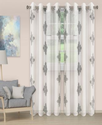 Superior Damask Embroidered Sheer Grommet 2-Panel Curtain Set, 52"x108"