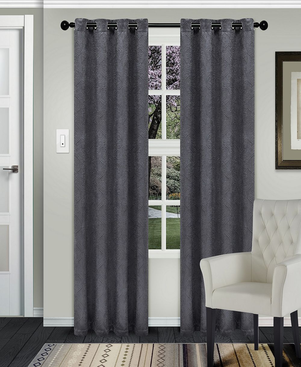 Superior Wave Geometric Polyester Washable Room Darkening Curtain Panels, Set of 2