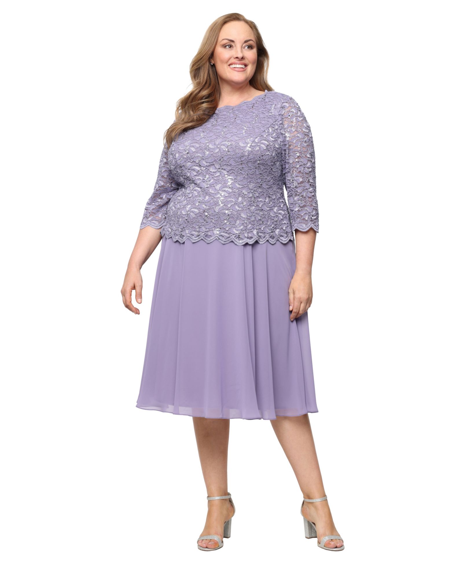 Alex Evenings Plus Size Sequined Lace A-Line Dress