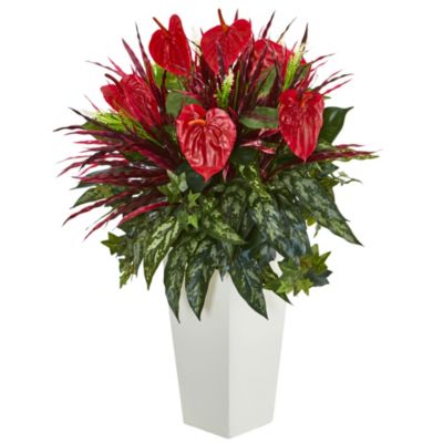 Искусственное растение Nearly Natural Mixed Anthurium в белой вазе