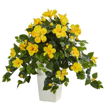 Искусственное растение Nearly Natural Hibiscus в белом кашпо-башне