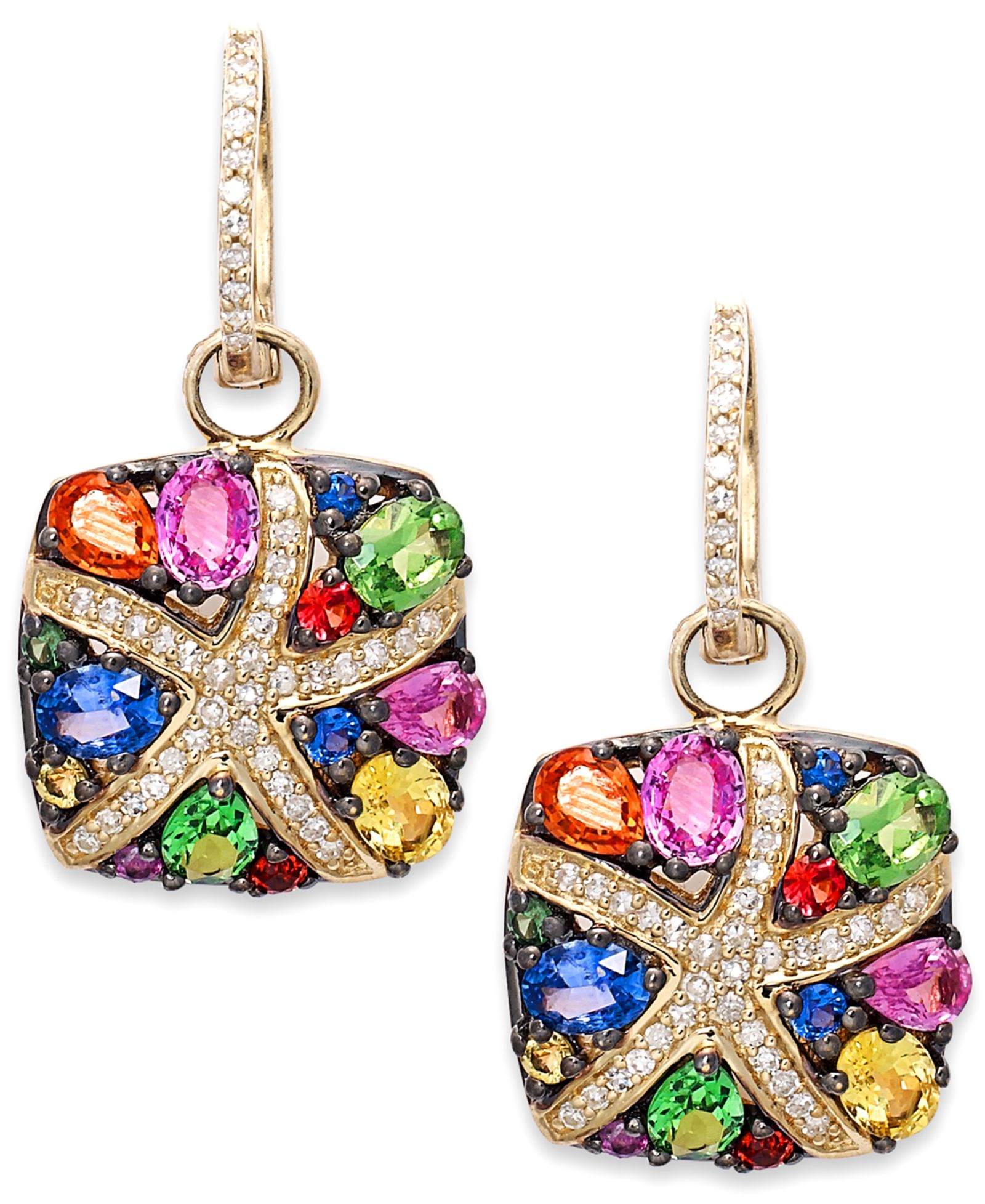 EFFY Collection серьги-звезды с многоцветным сапфиром (3-1/3 ct. t.w.) и бриллиантом (1/4 ct. t.w.) в 14k золоте