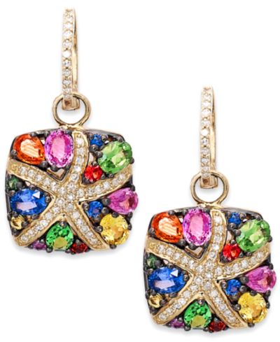 EFFY Collection серьги-звезды с многоцветным сапфиром (3-1/3 ct. t.w.) и бриллиантом (1/4 ct. t.w.) в 14k золоте