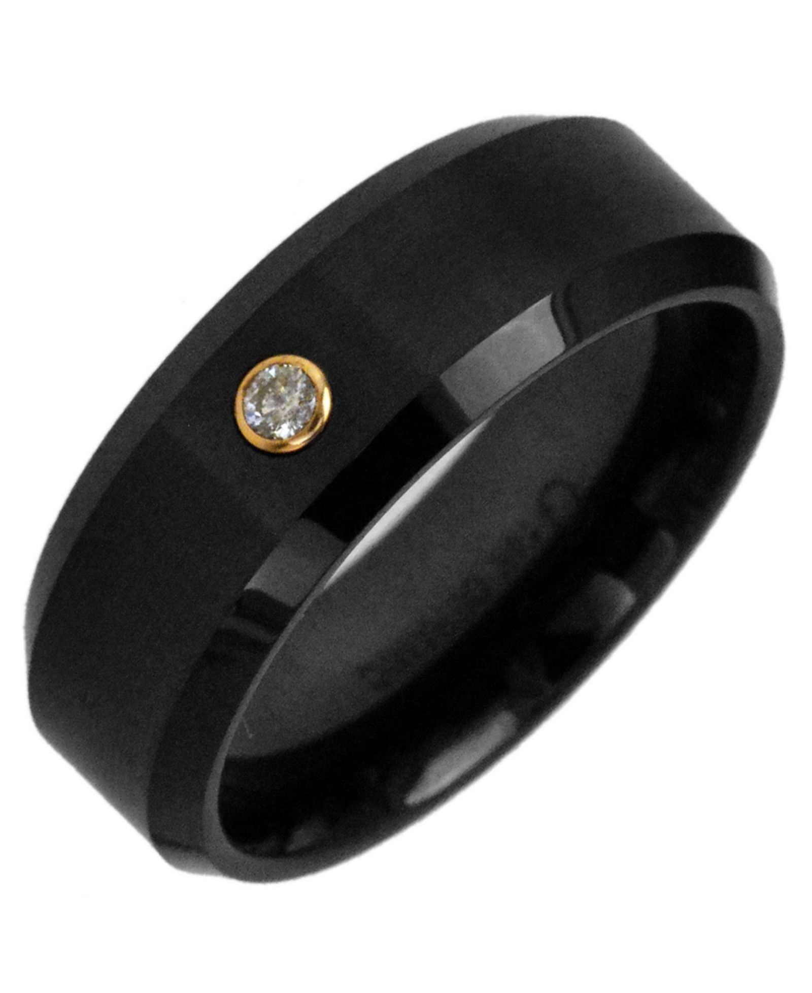 Men's Black Ceramic Diamond Bezel Ring in 14k Gold (1/10 ct. t.w.)