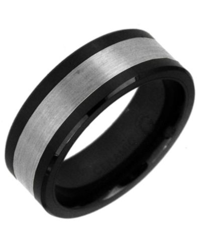 Men's Tungsten Ring, Black Ceramic With Tungsten Inlay Ring