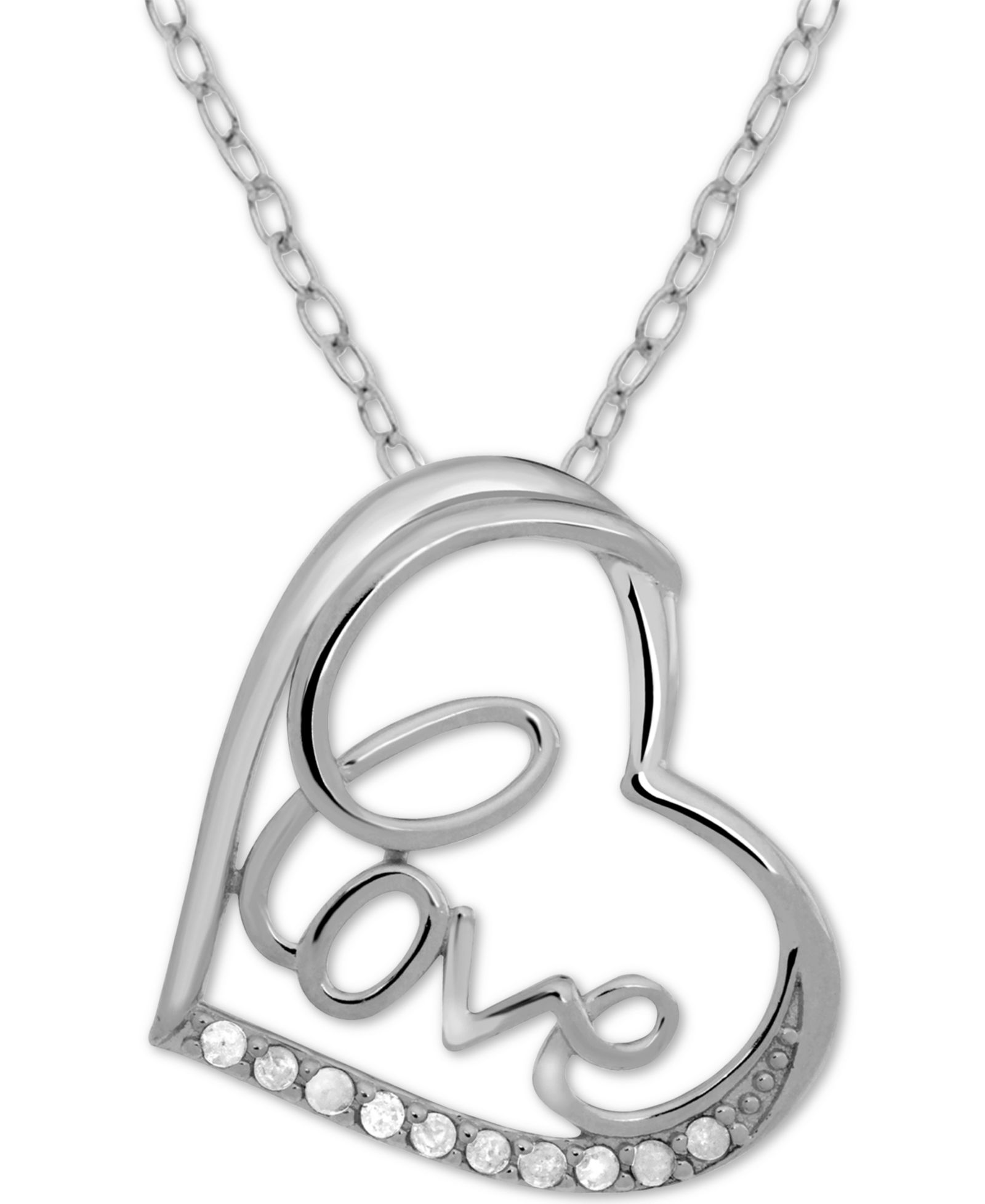 Подвеска-кулон Diamond Love Heart 18" из стерлингового серебра (1/10 ct. t.w.)