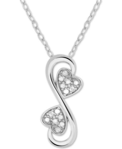 Diamond Double Heart 18" Pendant Necklace (1/10 ct. t.w.) in Sterling Silver