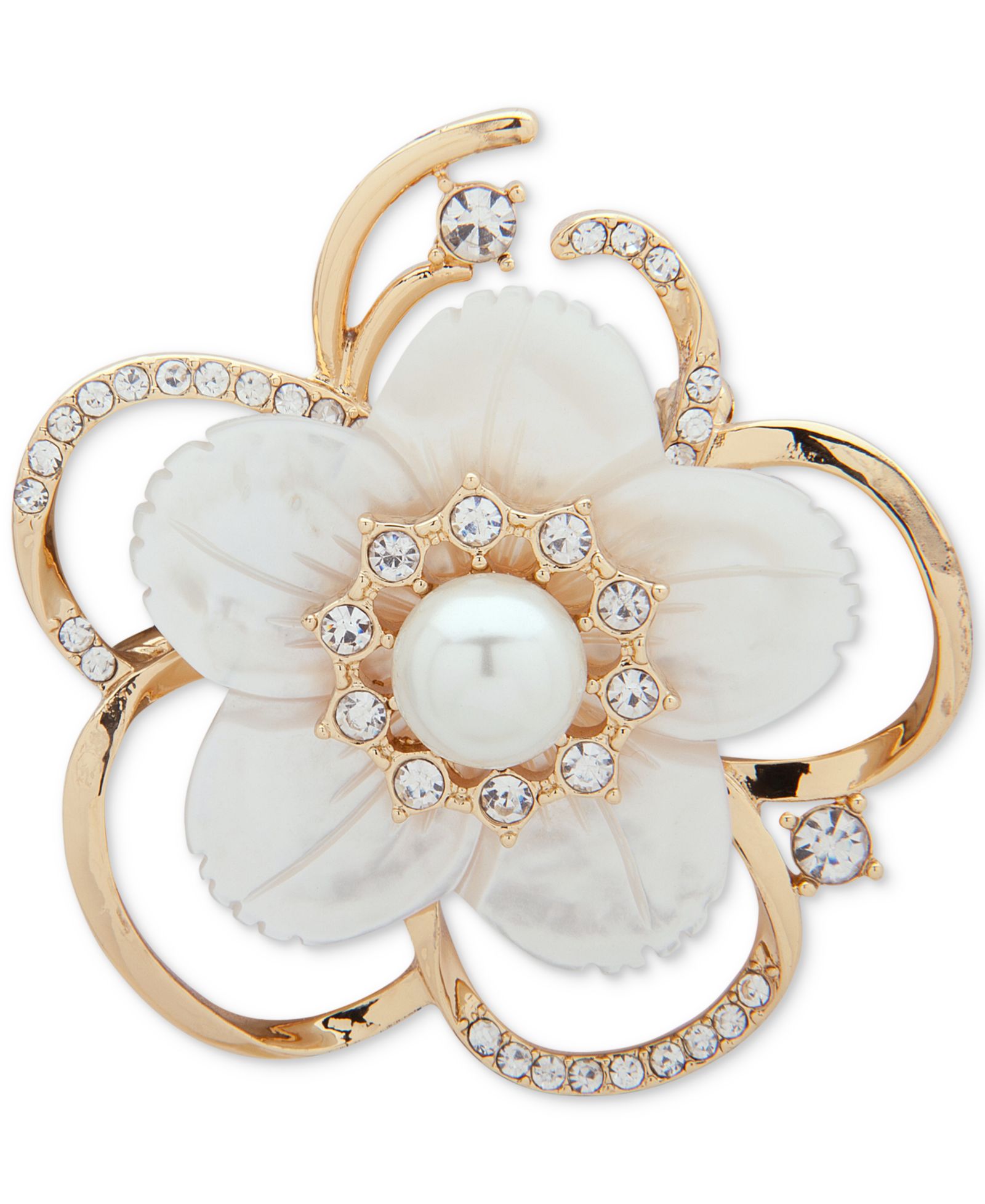 Anne Klein золотистая брошь с имитацией жемчуга и кристалла
