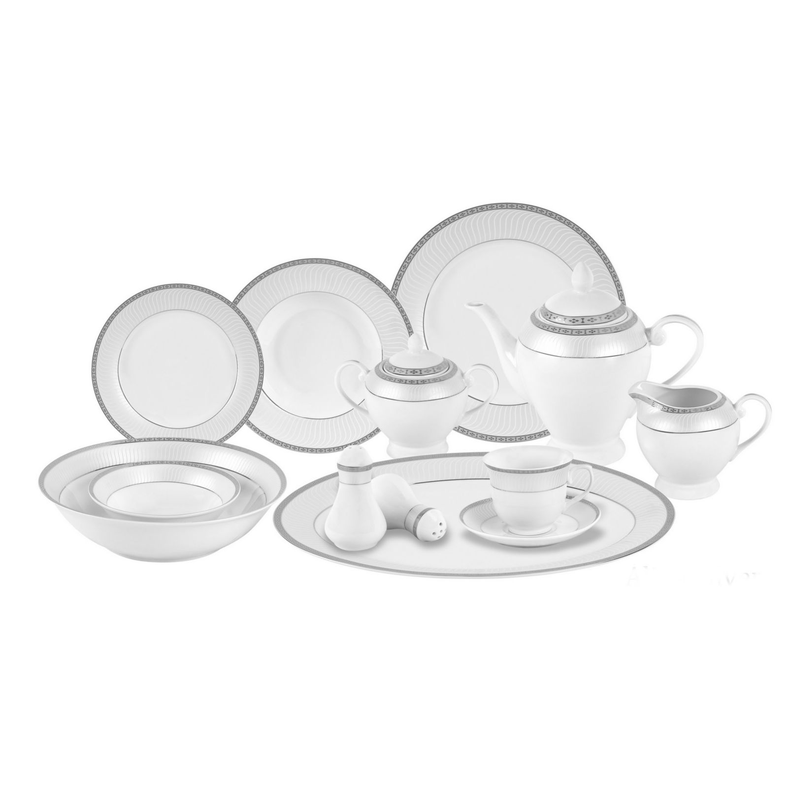 Lorren Home Trends Alina Silver 57-PC Dinnerware Set, Service for 8
