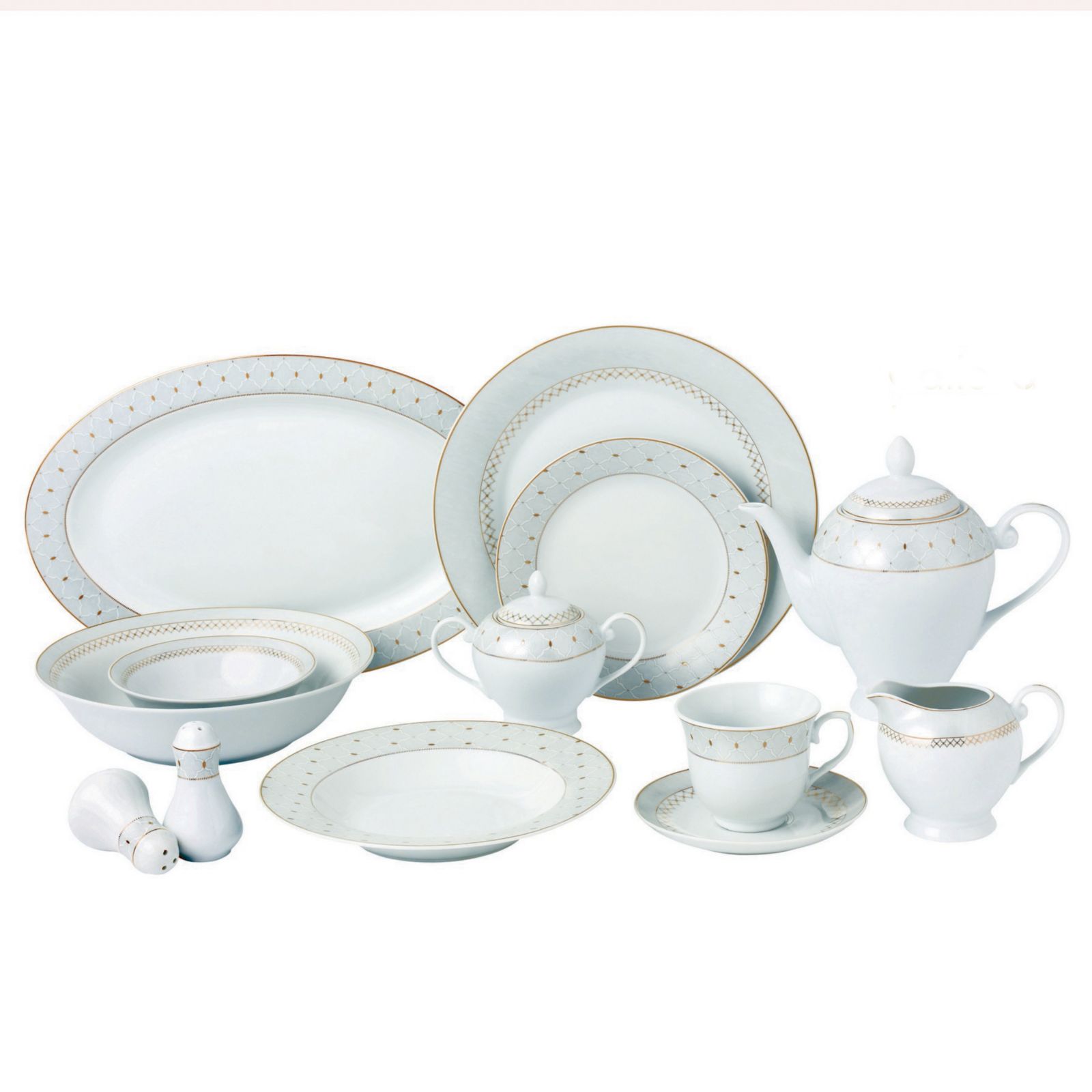 Набор столовой Lorren Home Trends Carlotta-Mix and Match с золотой отделкой, 57 предметов, на 8 персон