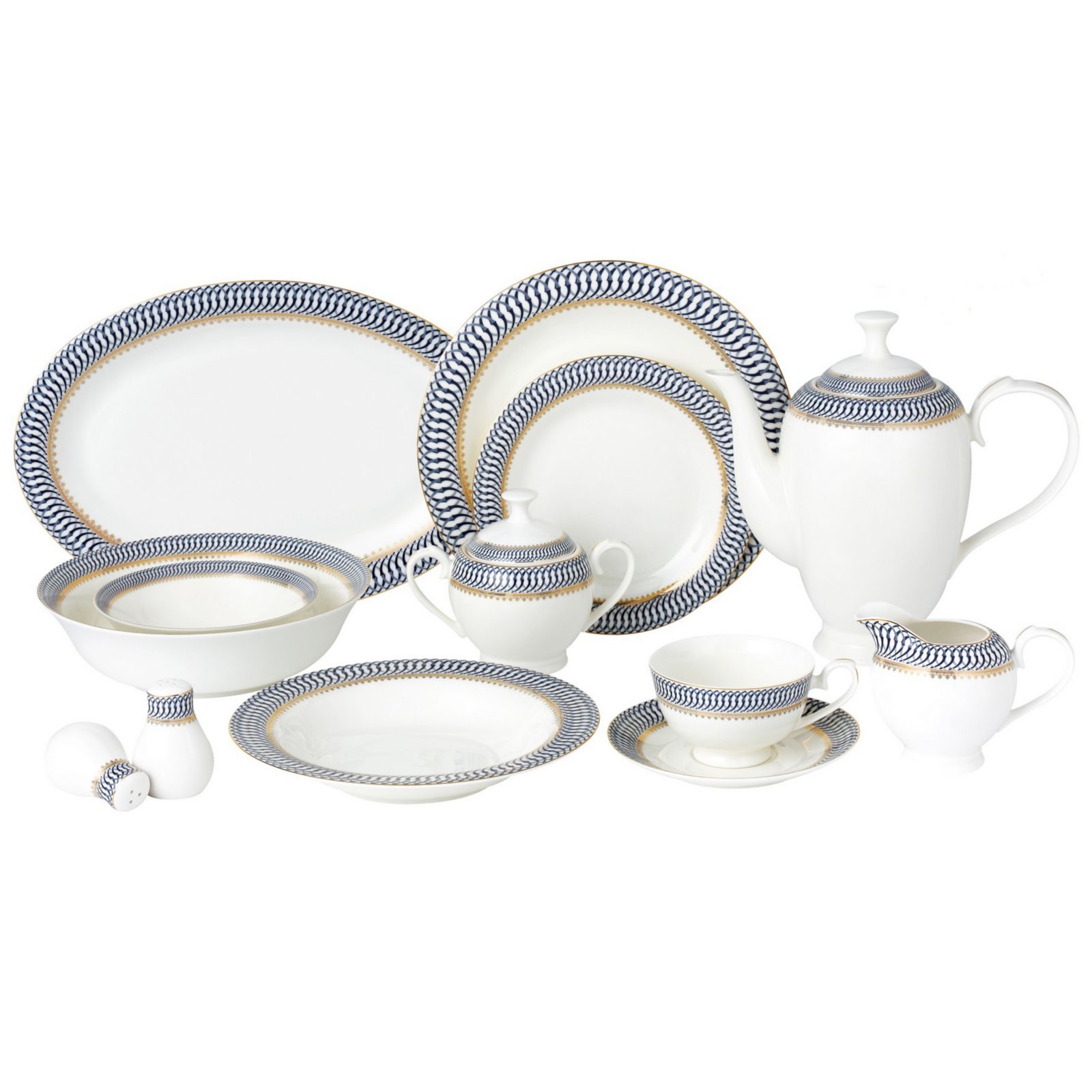 Lorren Home Trends Sapphire 57-PC Dinnerware Set, Service for 8