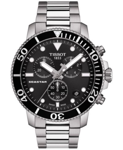 Мужские часы Tissot Swiss Chronograph Seastar 1000 Stainless Steel Bracelet Diver 45.5mm