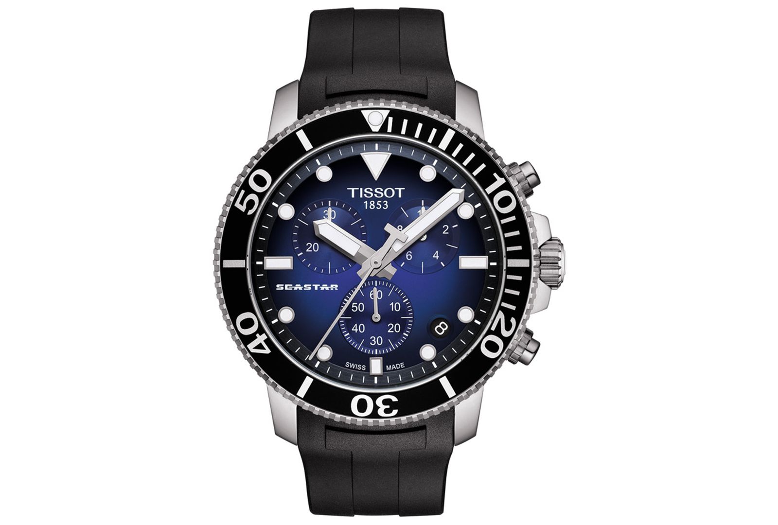 Tissot Men's Swiss Chronograph Seastar 1000 Black Rubber Strap Diver Watch 45.5mm