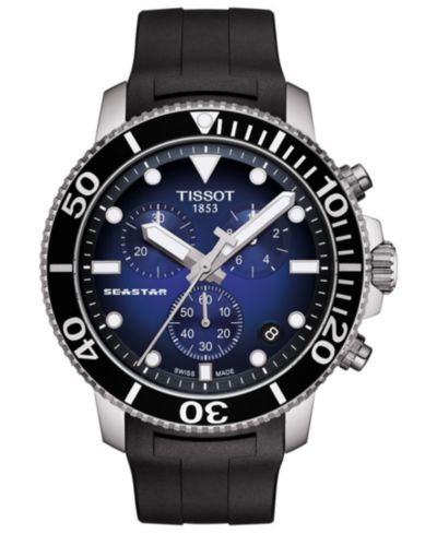 Tissot Men's Swiss Chronograph Seastar 1000 Black Rubber Strap Diver Watch 45.5mm