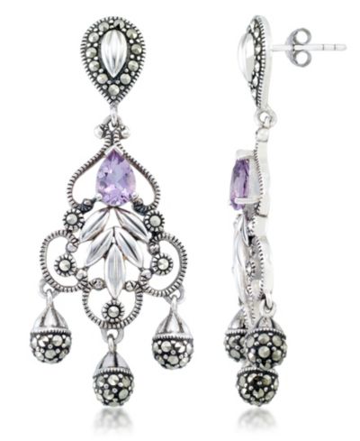Серьги-люстры Amethyst (1 ct. t.w.) & Marcasite в стерлинговом серебре