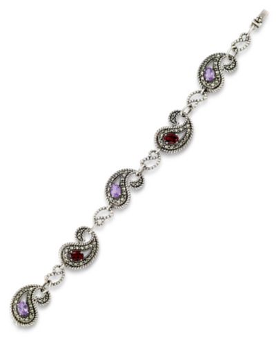 Amethyst (1-3/4 ct. t.w.), Garnet (1-3/4 ct. t.w) & Marcasite Paisley Link Bracelet in Sterling Silver