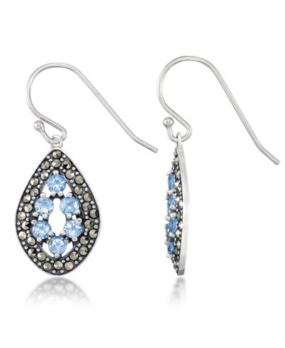 Серьги-подвески с голубым топазом (1-1/3 ct. t.w.) и марказитом из стерлингового серебра