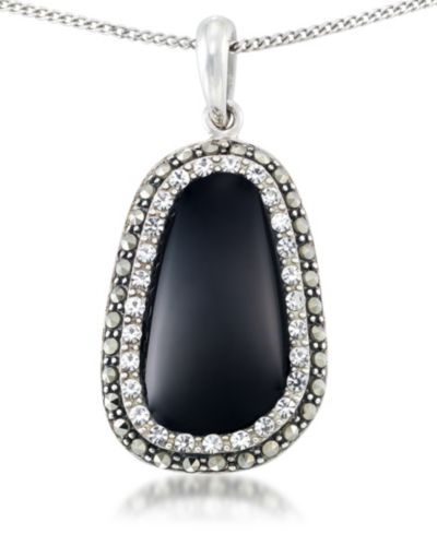 Подвеска Onyx (19 x 11mm), Crystal & Marcasite на цепочке 18" из стерлингового серебра