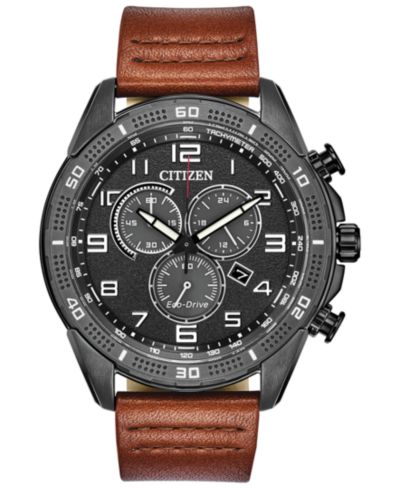 Citizen Drive From Citizen Eco-Drive Men's LTR Brown Leather Strap Watch 45mm