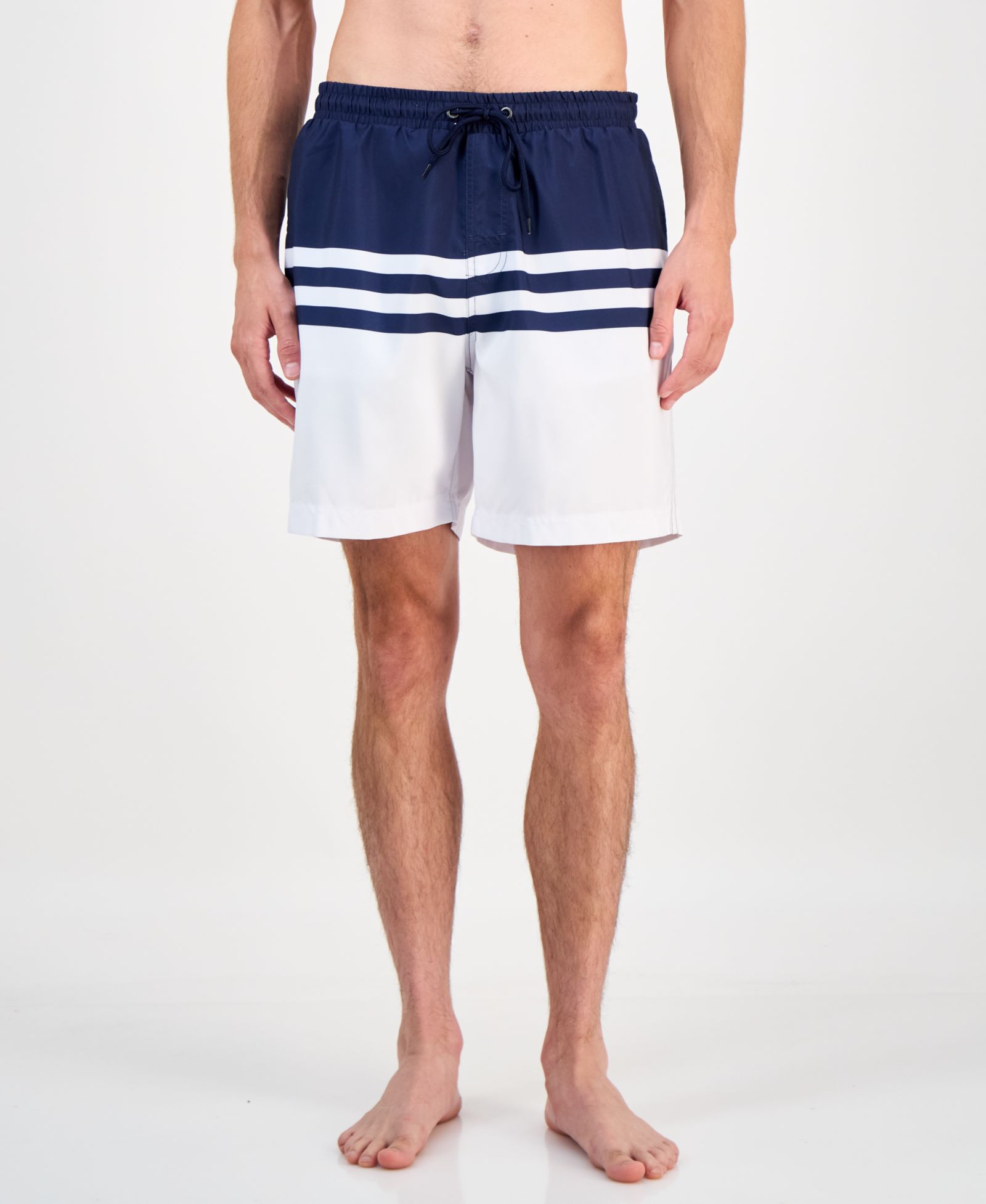 Club Room Men's Quick-Dry Performance Colorblocked Stripe 7" Swim Trunks, Created for Macy's