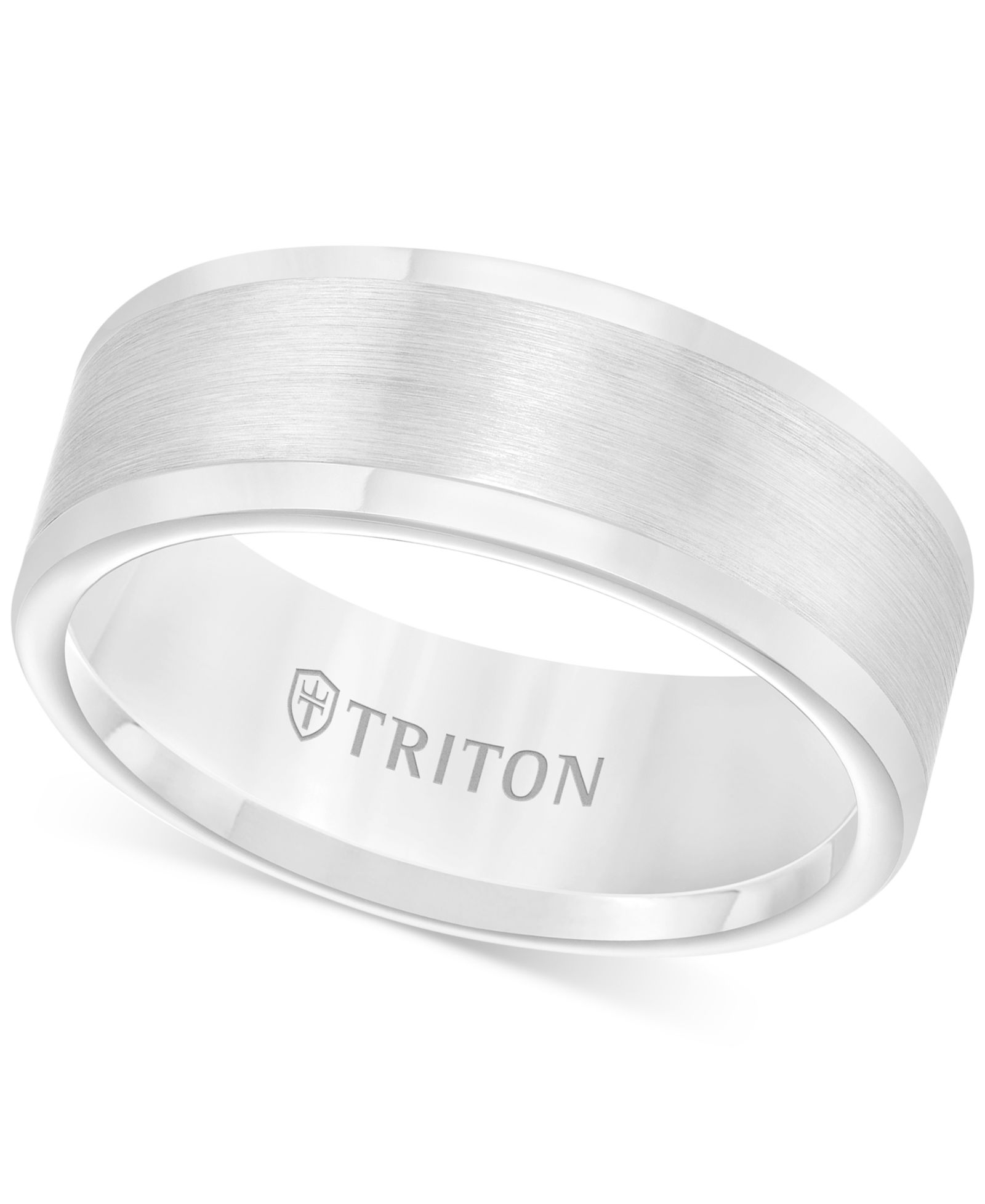 Triton Men's Ring, 8mm Wedding Band in White or Black Tungsten