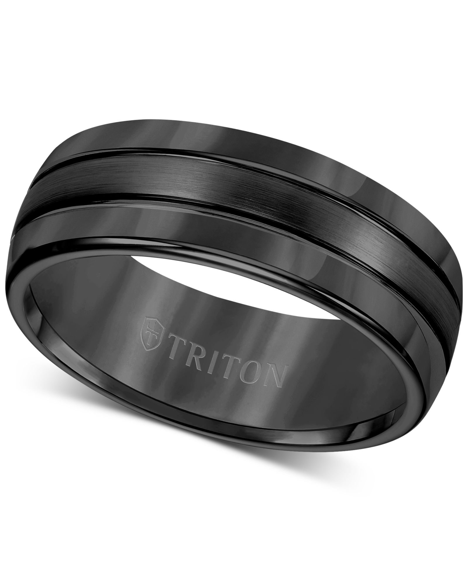Triton Men's Ring, 8mm 3-Row Wedding Band in Classic or Black Tungsten