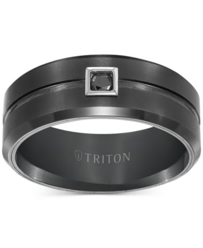 Triton Men's Black Tungsten Ring, Black Diamond Wedding Band (1/10 ct. t.w.)