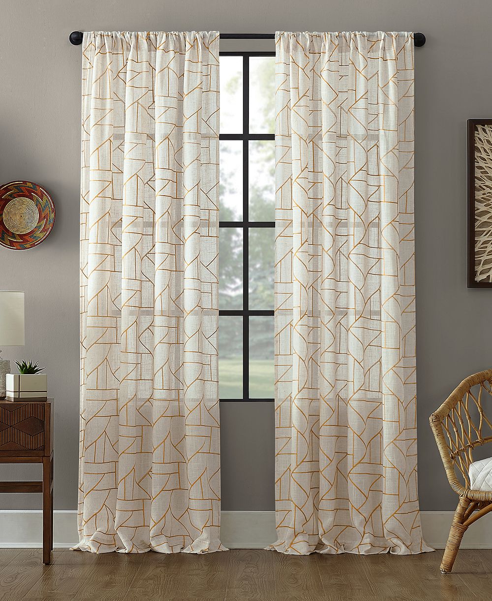 Jigsaw Embroidery Linen Blend Curtain