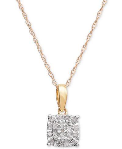 Diamond Cluster 18" Pendant Necklace (1/10 ct. t.w.) in 10k Gold