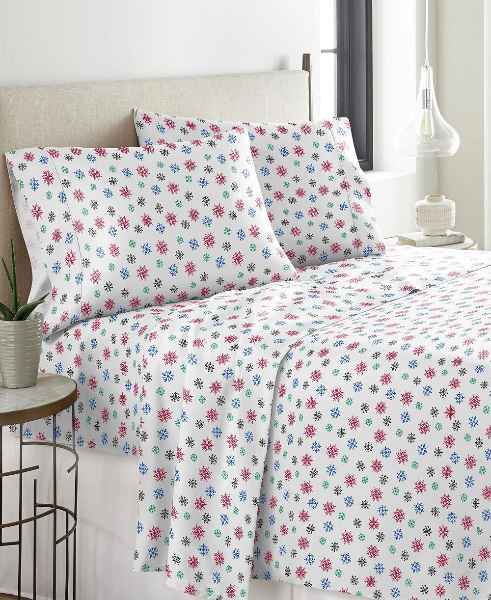 Комплект фланелевого постельного белья Pointehaven Bright Snowflake Heavy Weight Cotton Flannel, California King