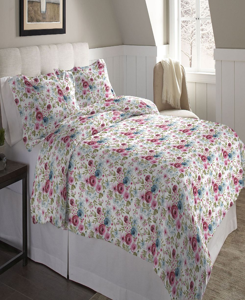 Pointehaven Rose Floral хлопковый фланелевый комплект пододеяльников, Twin/Twin XL