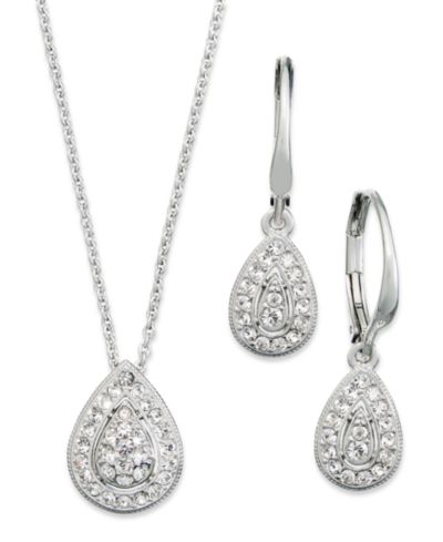 Набор серьги и колье Eliot Danori Rhodium-Plated Crystal Teardrop