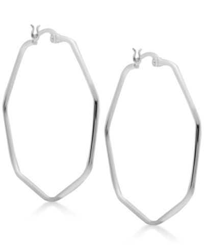 And Now This Hexagon Large Medium Hoop Earrings  in Silver-Plate