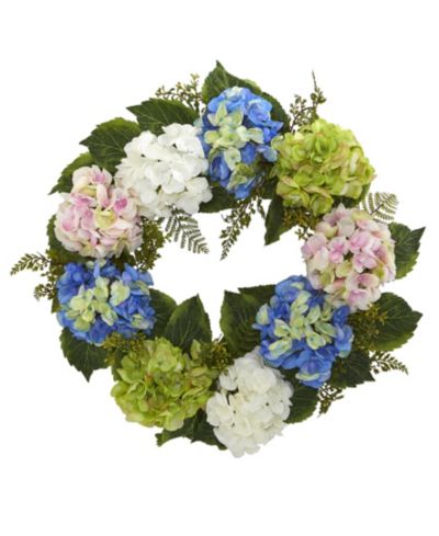 Nearly Natural венок с гортензиями 24"