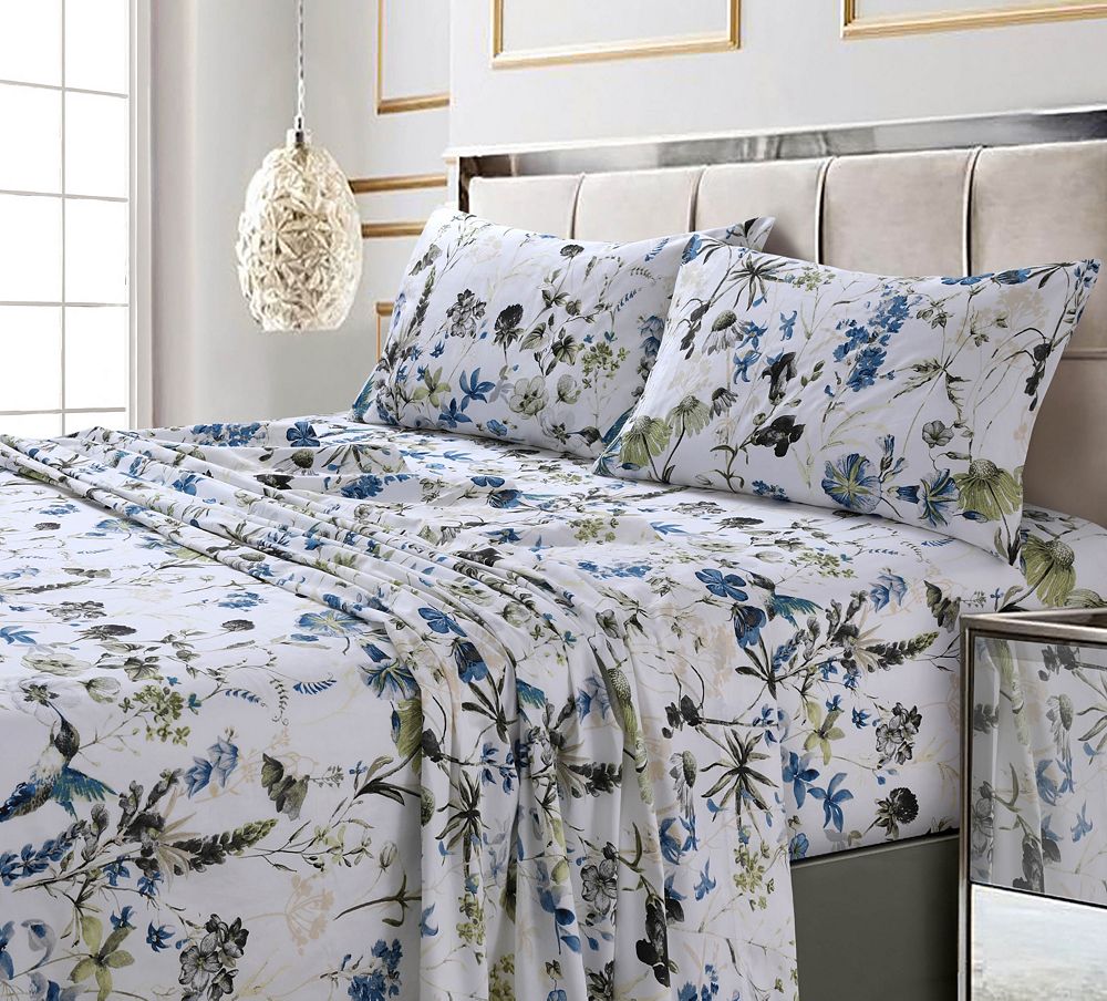 Amalfi Printed 300 TC Cotton Sateen Extra Deep Pocket Cal King Sheet Set