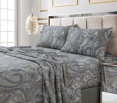 Набор простыней Tribeca Living Paisley Park Printed Sateen Extra Deep Pocket, Cal King