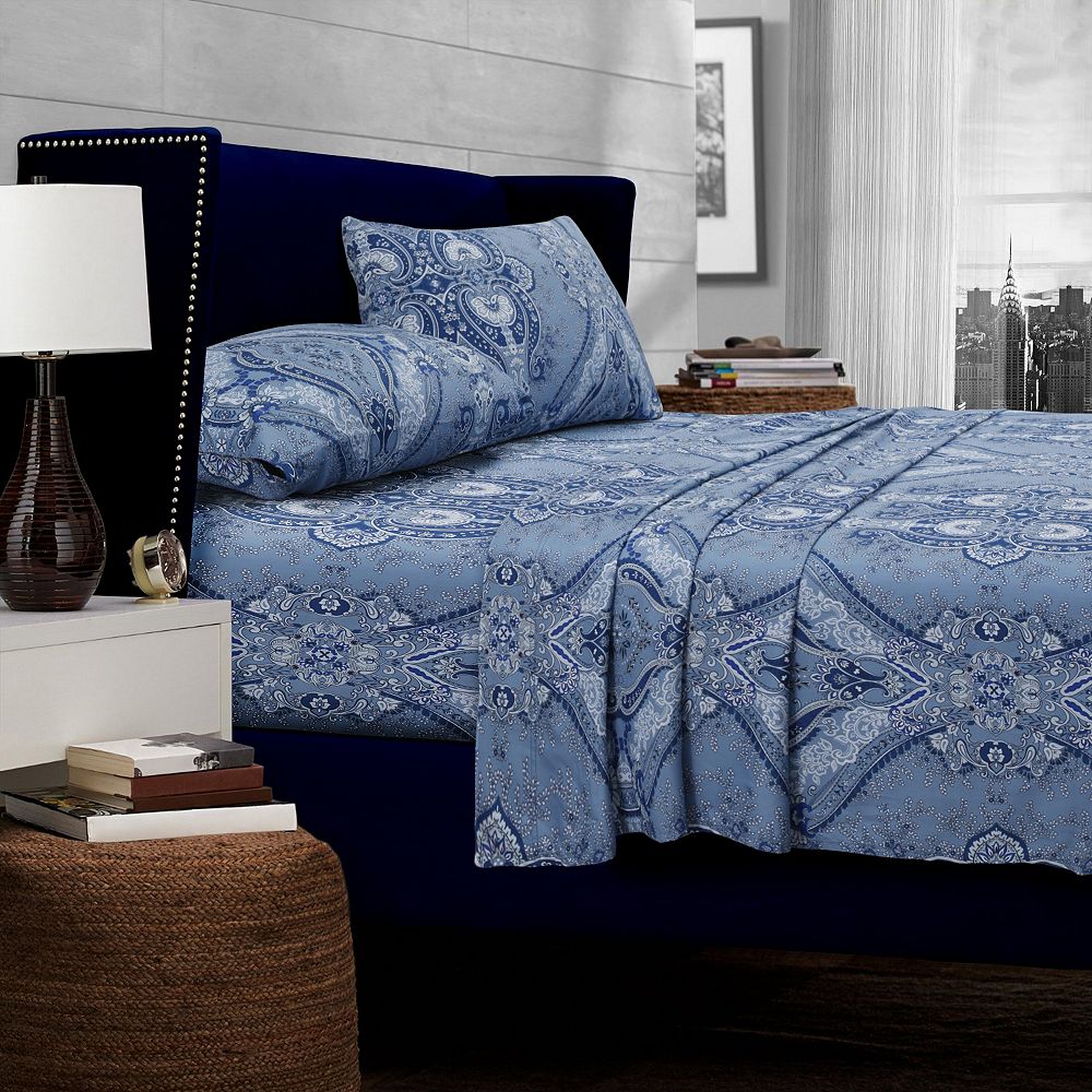 Комплект простыней Tribeca Living Atlantis Printed Cotton Extra Deep Pocket, Twin