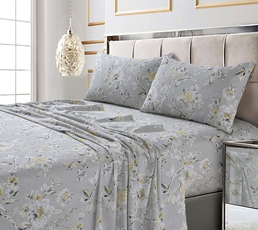 Комплект простыней Tribeca Living Colmar Printed 300 Thread Count Cotton Sateen Extra Deep Pocket, Twin