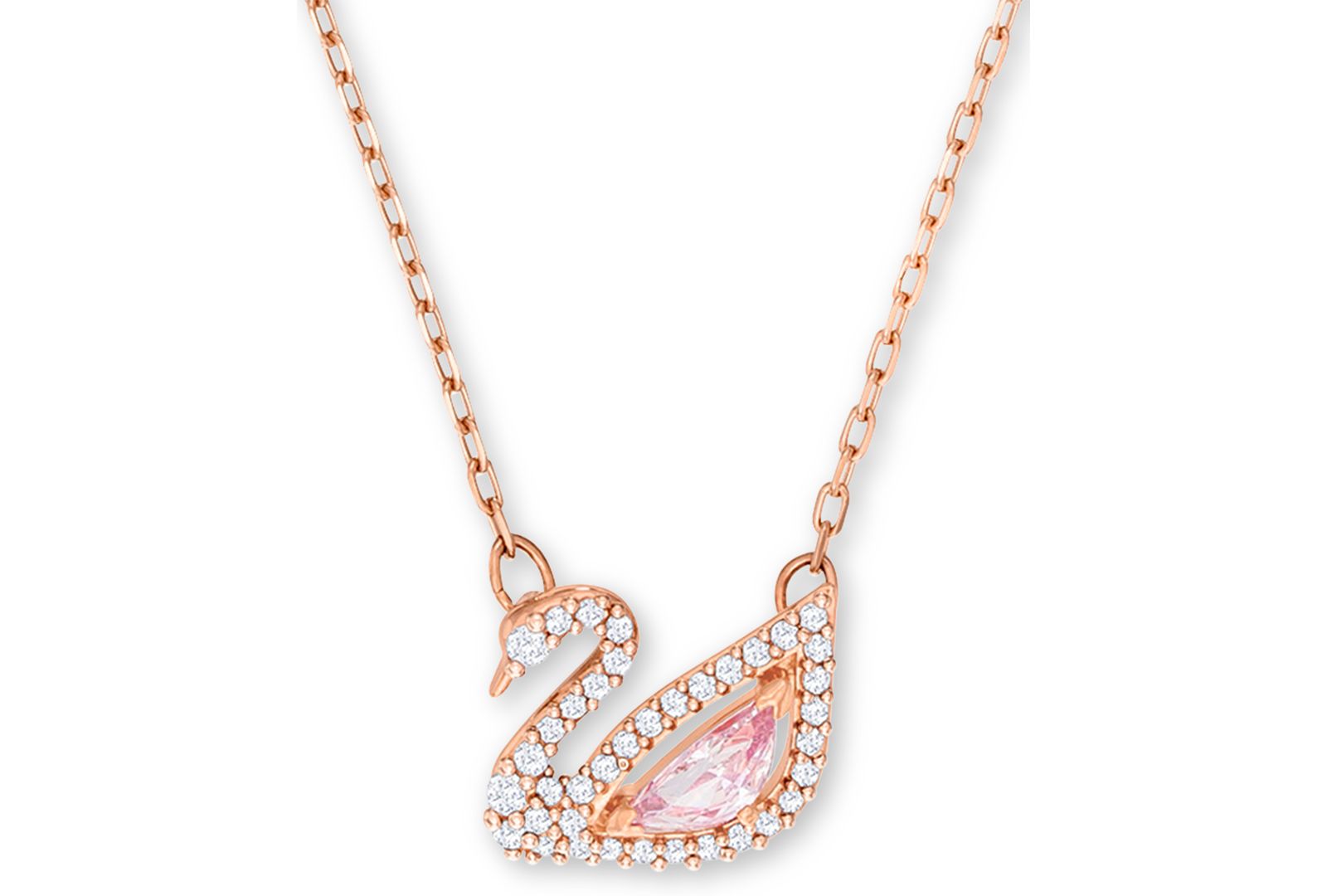 Подвеска-ожерелье Swarovski с кристаллом в виде лебедя, розовое золото, 14-7/8" + 2" удлинитель